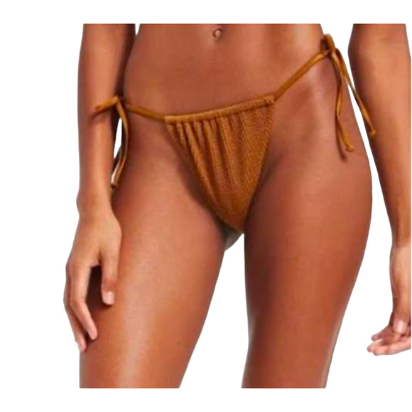 Good American Always Fits Tiny Ties Bikini Bottoms 1/2 S-M Swim Brown Bronze NWT - Picture 1 of 8